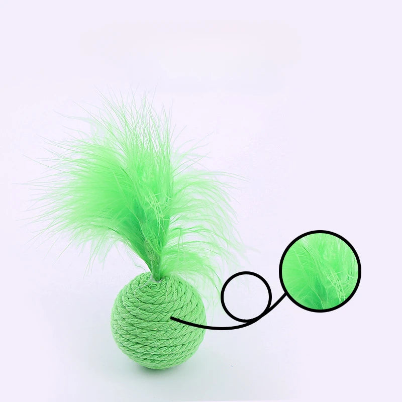 Pelota de cuerda de cáñamo para gatos, interactiva, tejida a mano, con sonido, para atraer la atención y rascar.