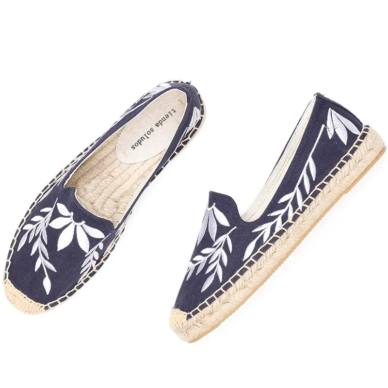 Alpargatas planas de punta redonda para mujer, zapatos informales sin cordones con plataforma de goma y flores, de cáñamo, gran oferta 2022
