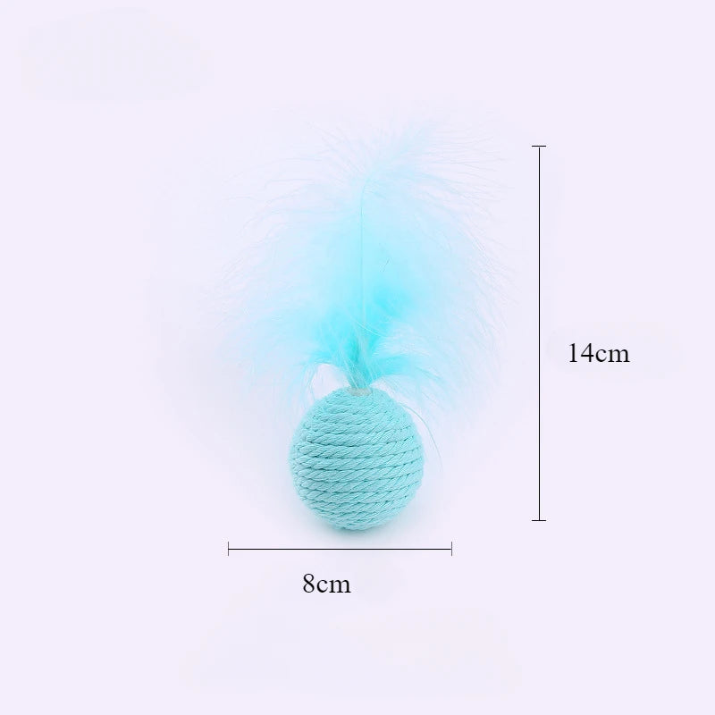 Pelota de cuerda de cáñamo para gatos, interactiva, tejida a mano, con sonido, para atraer la atención y rascar.