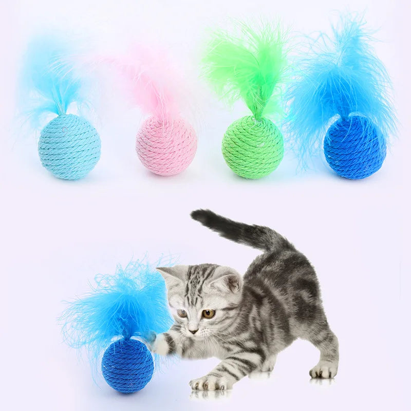 Pelota de cuerda de cáñamo para gatos, interactiva, tejida a mano, con sonido, para atraer la atención y rascar.