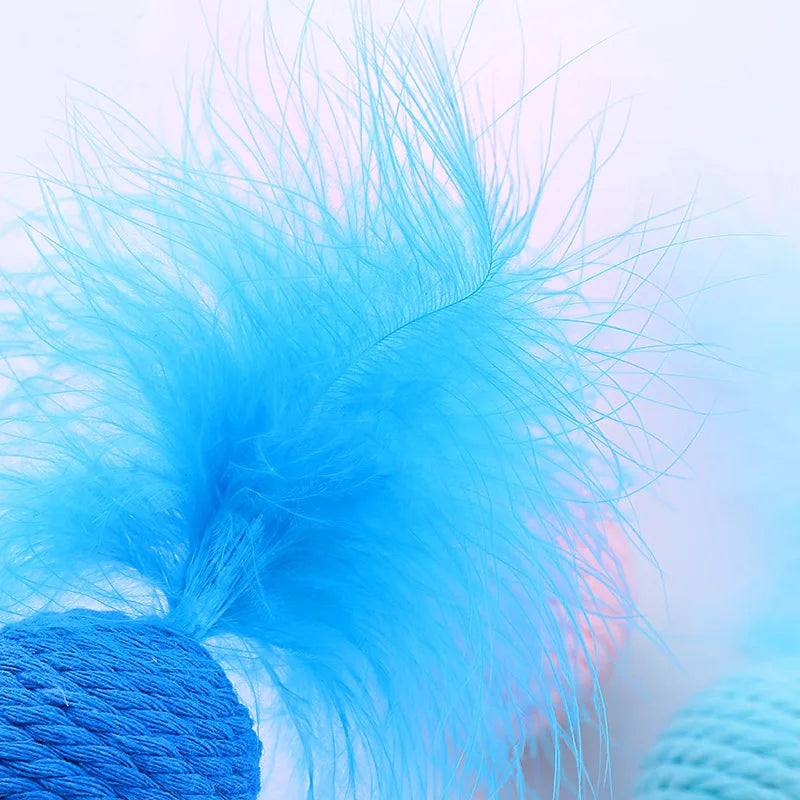 Pelota de cuerda de cáñamo para gatos, interactiva, tejida a mano, con sonido, para atraer la atención y rascar.