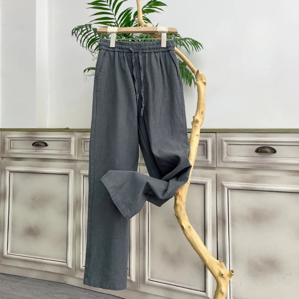 Pantalones de lino de alta calidad para hombre, holgados, cómodos, transpirables, a la moda, de color sólido, informales, de pierna recta, de algodón y cáñamo, para verano 