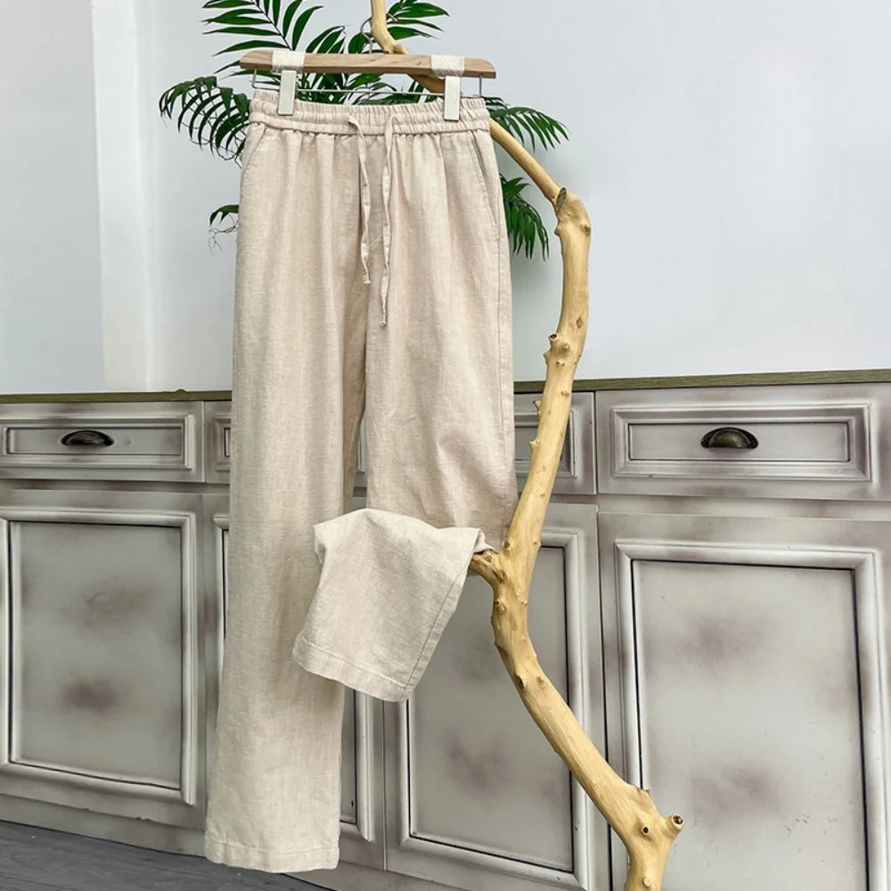 Pantalones de lino de alta calidad para hombre, holgados, cómodos, transpirables, a la moda, de color sólido, informales, de pierna recta, de algodón y cáñamo, para verano 