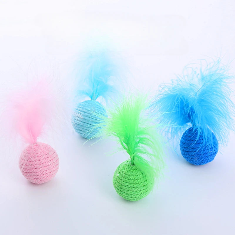 Pelota de cuerda de cáñamo para gatos, interactiva, tejida a mano, con sonido, para atraer la atención y rascar. 