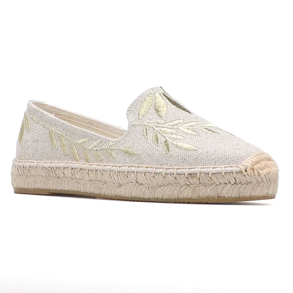 Alpargatas planas de punta redonda para mujer, zapatos informales sin cordones con plataforma de goma y flores, de cáñamo, gran oferta 2022 