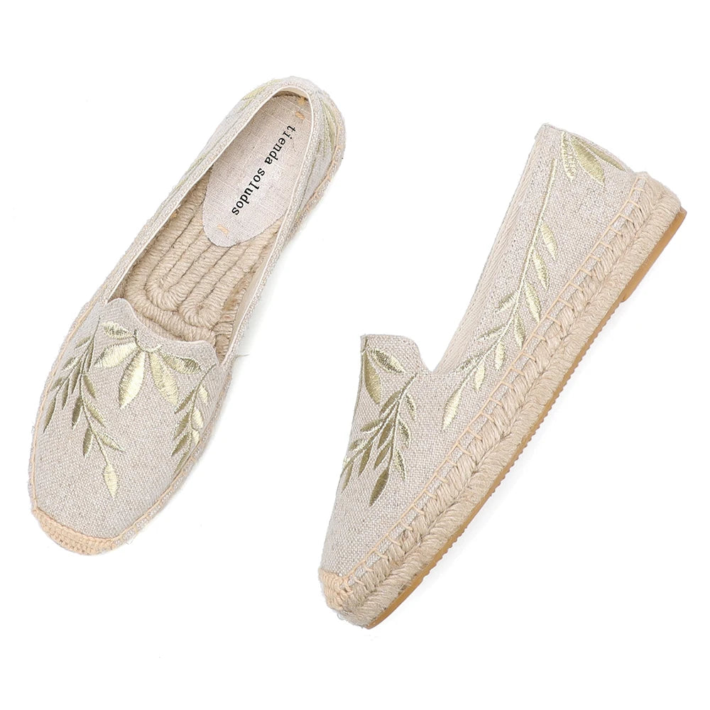 Alpargatas planas de punta redonda para mujer, zapatos informales sin cordones con plataforma de goma y flores, de cáñamo, gran oferta 2022 