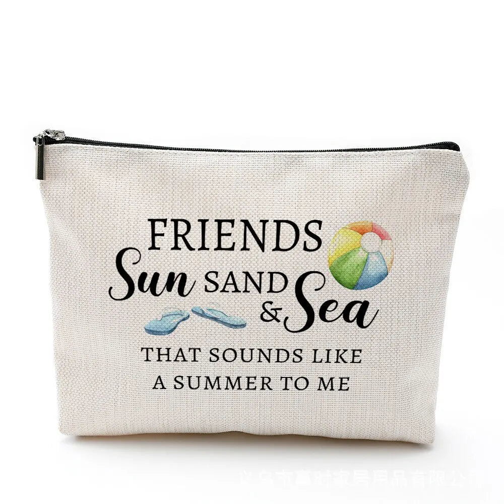 Bolsa de maquillaje con estampado de camping, impermeable, de algodón y cáñamo, con cremallera, para cosméticos, joyas, viajes, ropa sucia, etc. 