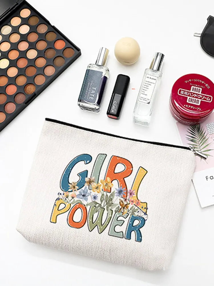 Bolsa de maquillaje con estampado de camping, impermeable, de algodón y cáñamo, con cremallera, para cosméticos, joyas, viajes, ropa sucia, etc. 
