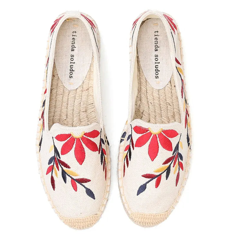 Alpargatas planas de punta redonda para mujer, zapatos informales sin cordones con plataforma de goma y flores, de cáñamo, gran oferta 2022 