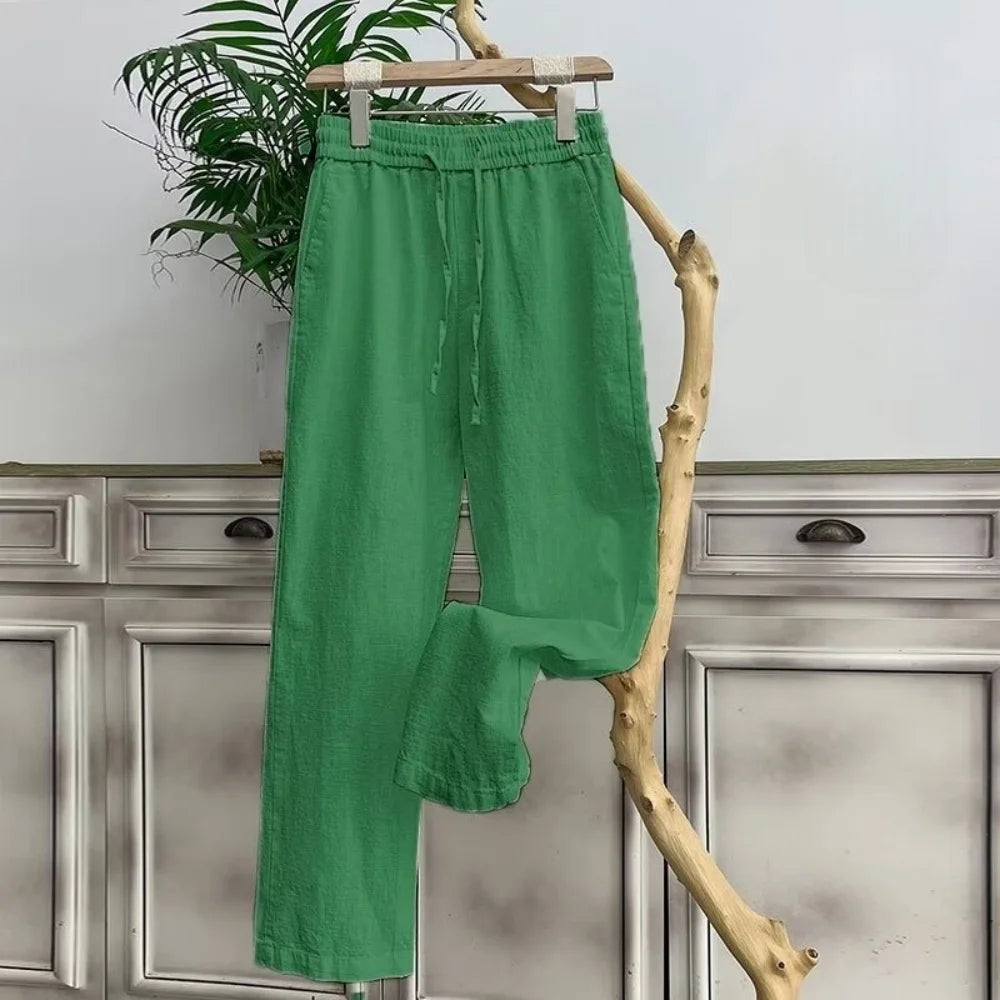 Pantalones de lino de alta calidad para hombre, holgados, cómodos, transpirables, a la moda, de color sólido, informales, de pierna recta, de algodón y cáñamo, para verano 