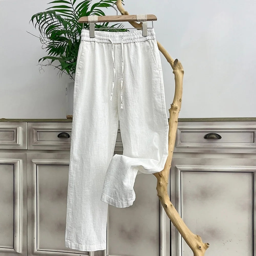 Pantalones de lino de alta calidad para hombre, holgados, cómodos, transpirables, a la moda, de color sólido, informales, de pierna recta, de algodón y cáñamo, para verano 