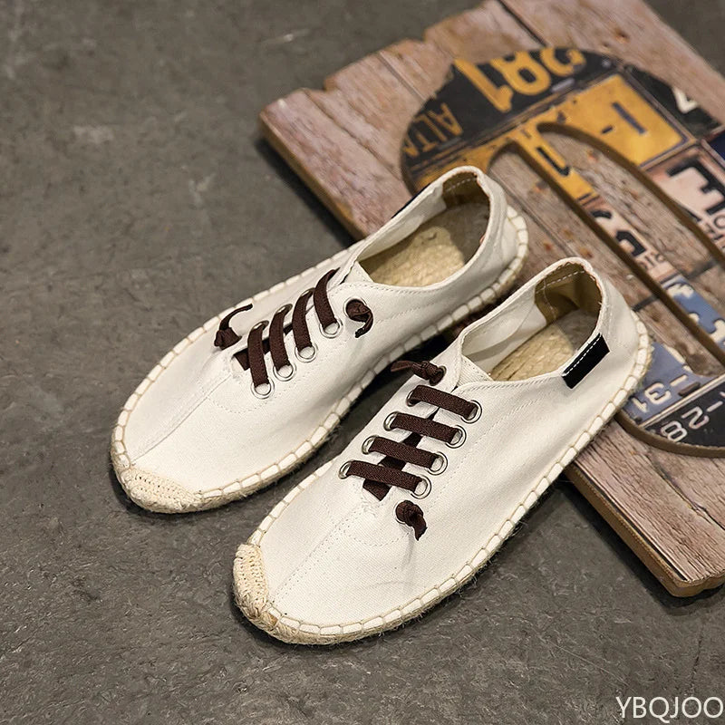 Zapatos nuevos hombres cáñamo pescador alpargatas transpirables pisos mocasines sólidos Zapatos casuales hombres Zapatos De Hombre