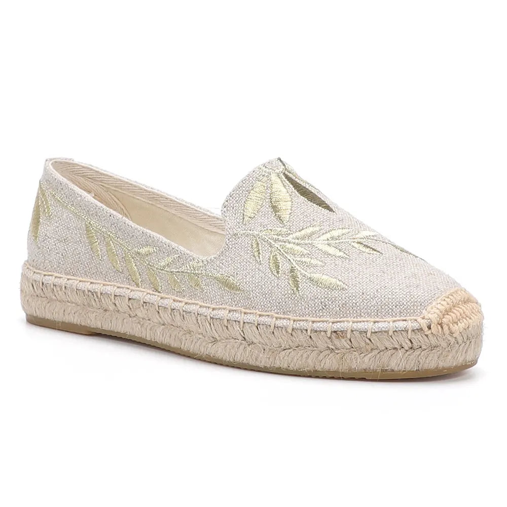 Alpargatas planas de punta redonda para mujer, zapatos informales sin cordones con plataforma de goma y flores, de cáñamo, gran oferta 2022 
