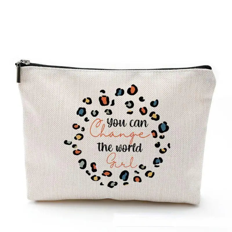 Bolsa de maquillaje con estampado de camping, impermeable, de algodón y cáñamo, con cremallera, para cosméticos, joyas, viajes, ropa sucia, etc. 