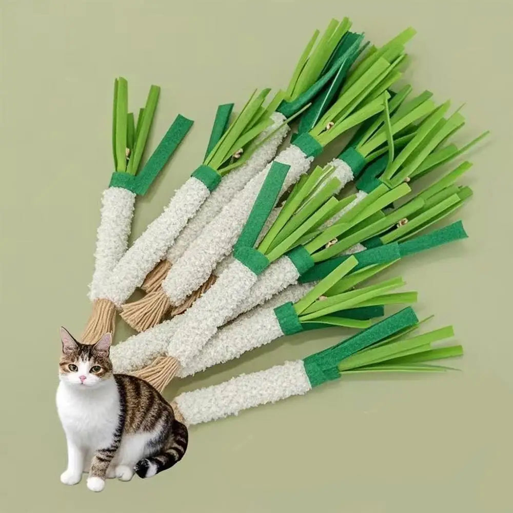 Juguetes masticables de cuerda de cáñamo para mascotas, palo de vid de plata natural con forma de cebollín simulado, artículos útiles para gatos, juguete de palo para gatos con campana 