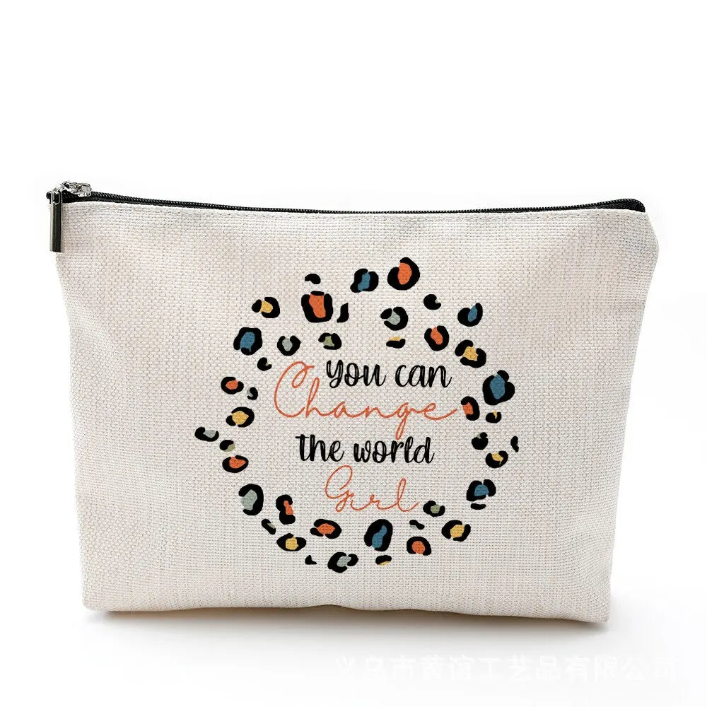 Bolsa de maquillaje con estampado de camping, impermeable, de algodón y cáñamo, con cremallera, para cosméticos, joyas, viajes, ropa sucia, etc. 