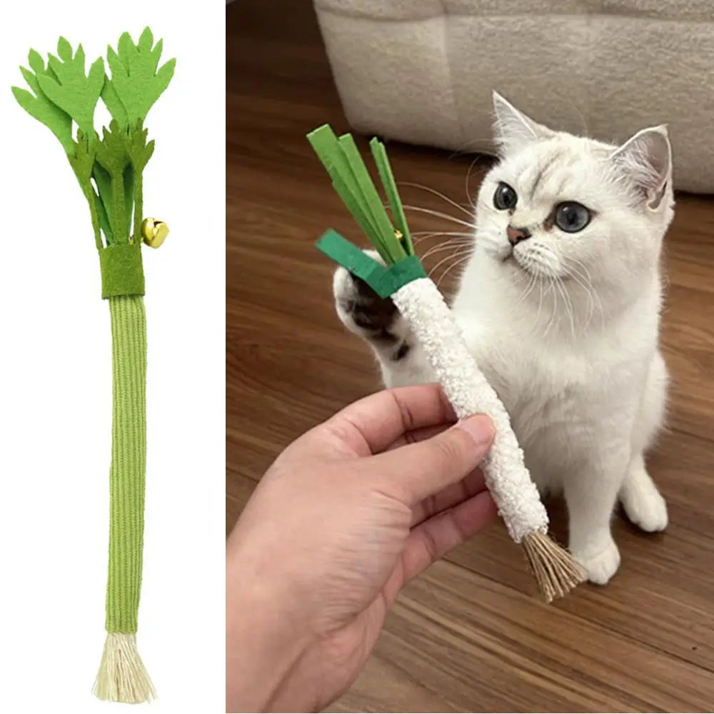 Juguetes masticables de cuerda de cáñamo para mascotas, palo de vid de plata natural con forma de cebollín simulado, artículos útiles para gatos, juguete de palo para gatos con campana 