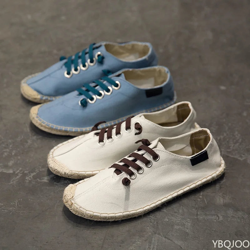 Zapatos nuevos hombres cáñamo pescador alpargatas transpirables pisos mocasines sólidos Zapatos casuales hombres Zapatos De Hombre