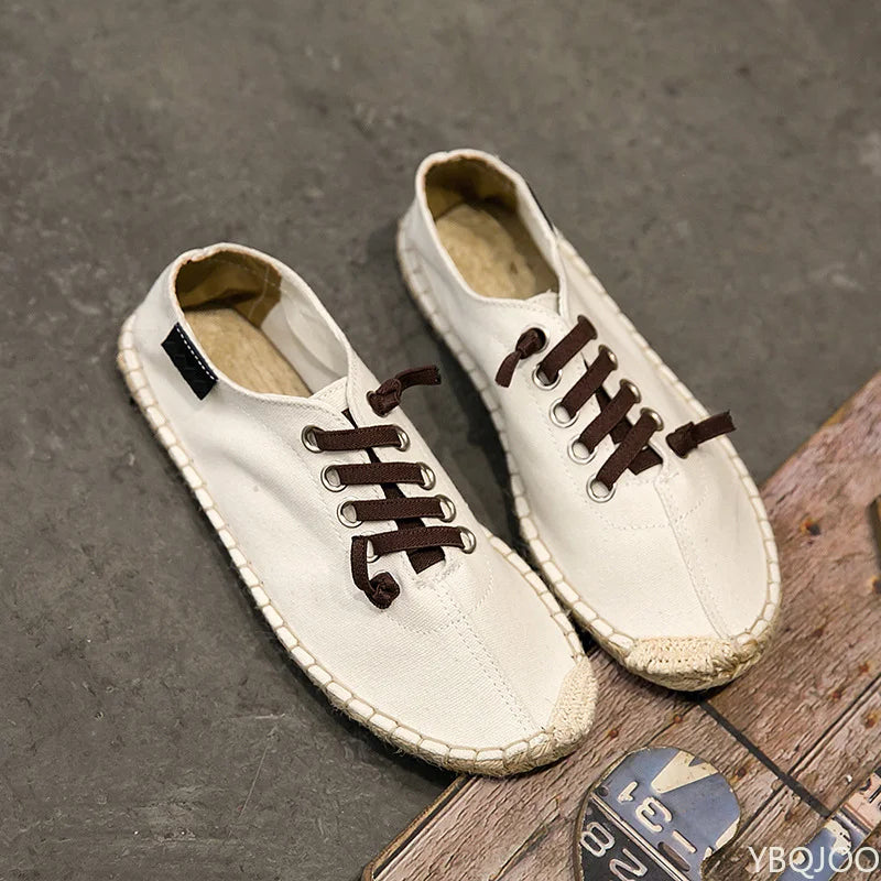 Zapatos nuevos hombres cáñamo pescador alpargatas transpirables pisos mocasines sólidos Zapatos casuales hombres Zapatos De Hombre