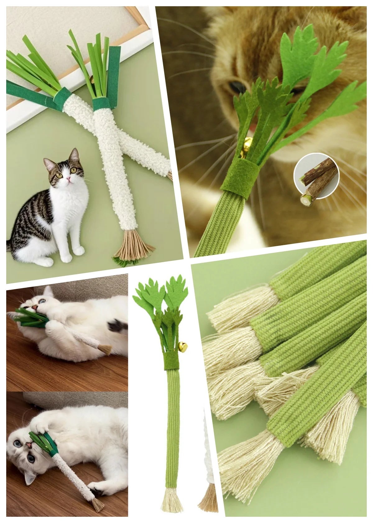 Juguetes masticables de cuerda de cáñamo para mascotas, palo de vid de plata natural con forma de cebollín simulado, artículos útiles para gatos, juguete de palo para gatos con campana 
