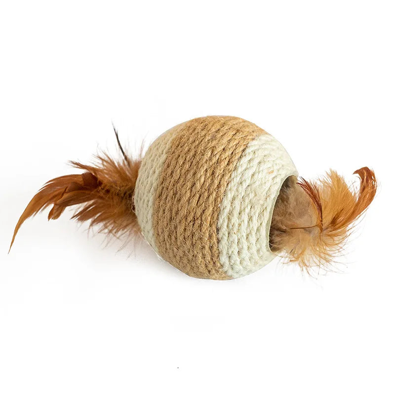 Nuevos juguetes para gatos, bolas de cáñamo con plumas, juguetes para gatos que mejoran su capacidad de molienda y sonido, producto para mascotas, juguete para gato 