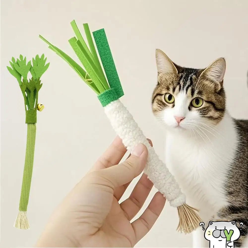 Juguetes masticables de cuerda de cáñamo para mascotas, palo de vid de plata natural con forma de cebollín simulado, artículos útiles para gatos, juguete de palo para gatos con campana 