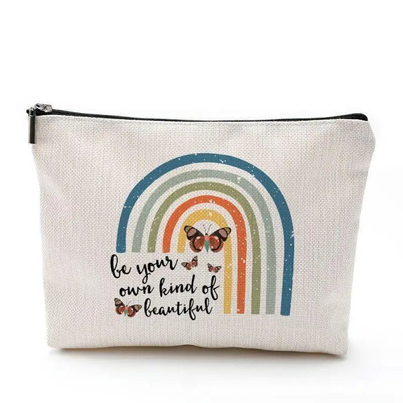 Bolsa de maquillaje con estampado de camping, impermeable, de algodón y cáñamo, con cremallera, para cosméticos, joyas, viajes, ropa sucia, etc. 
