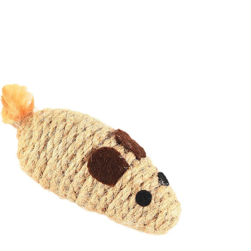 Ratón de plumas de pollo con cuerda de cáñamo crujiente - Ratón gato mascota 
