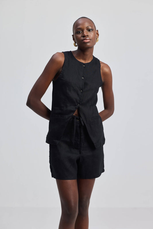 Hemp Vest Jacket in Black-0