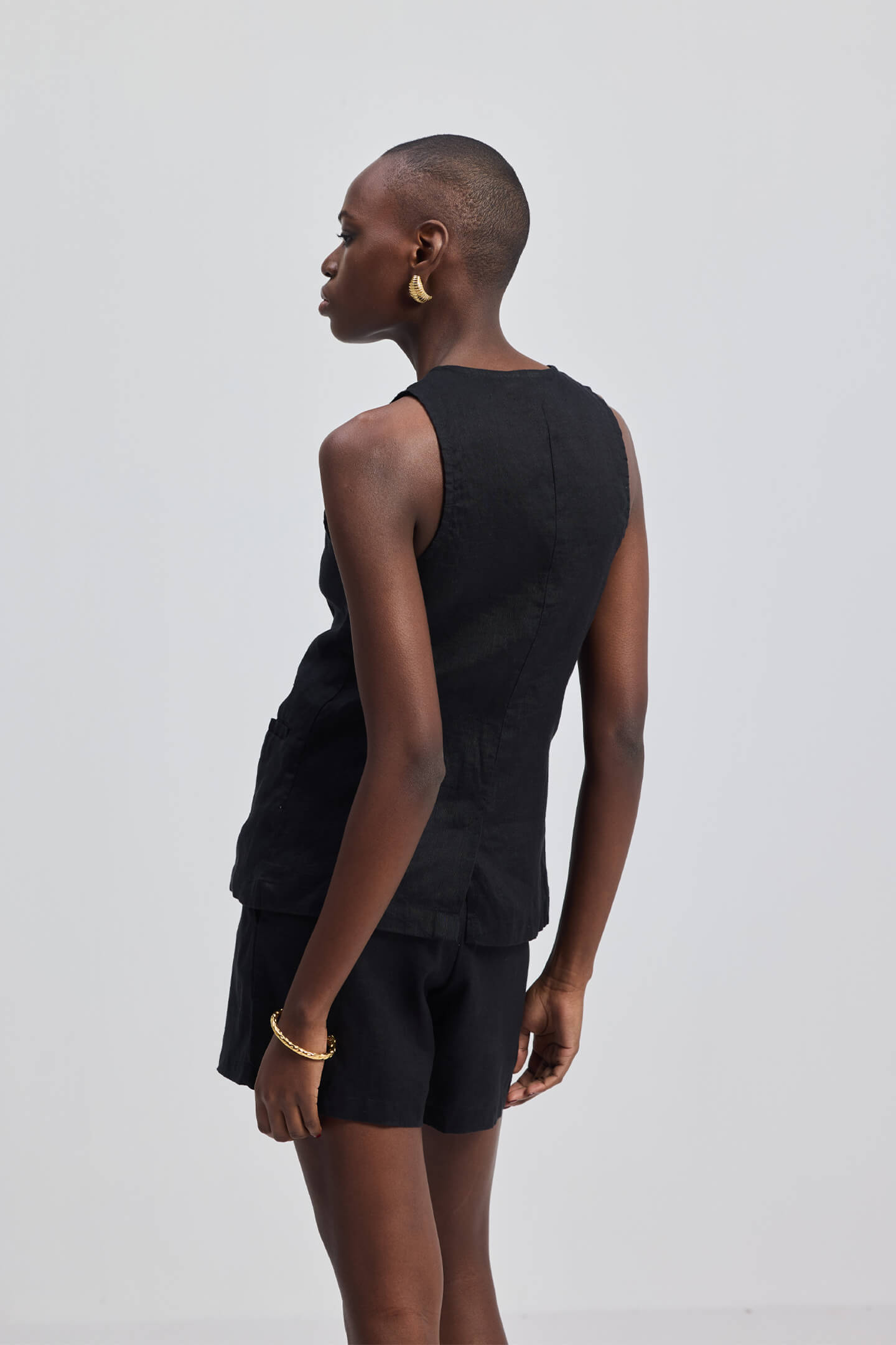 Hemp Vest Jacket in Black-1