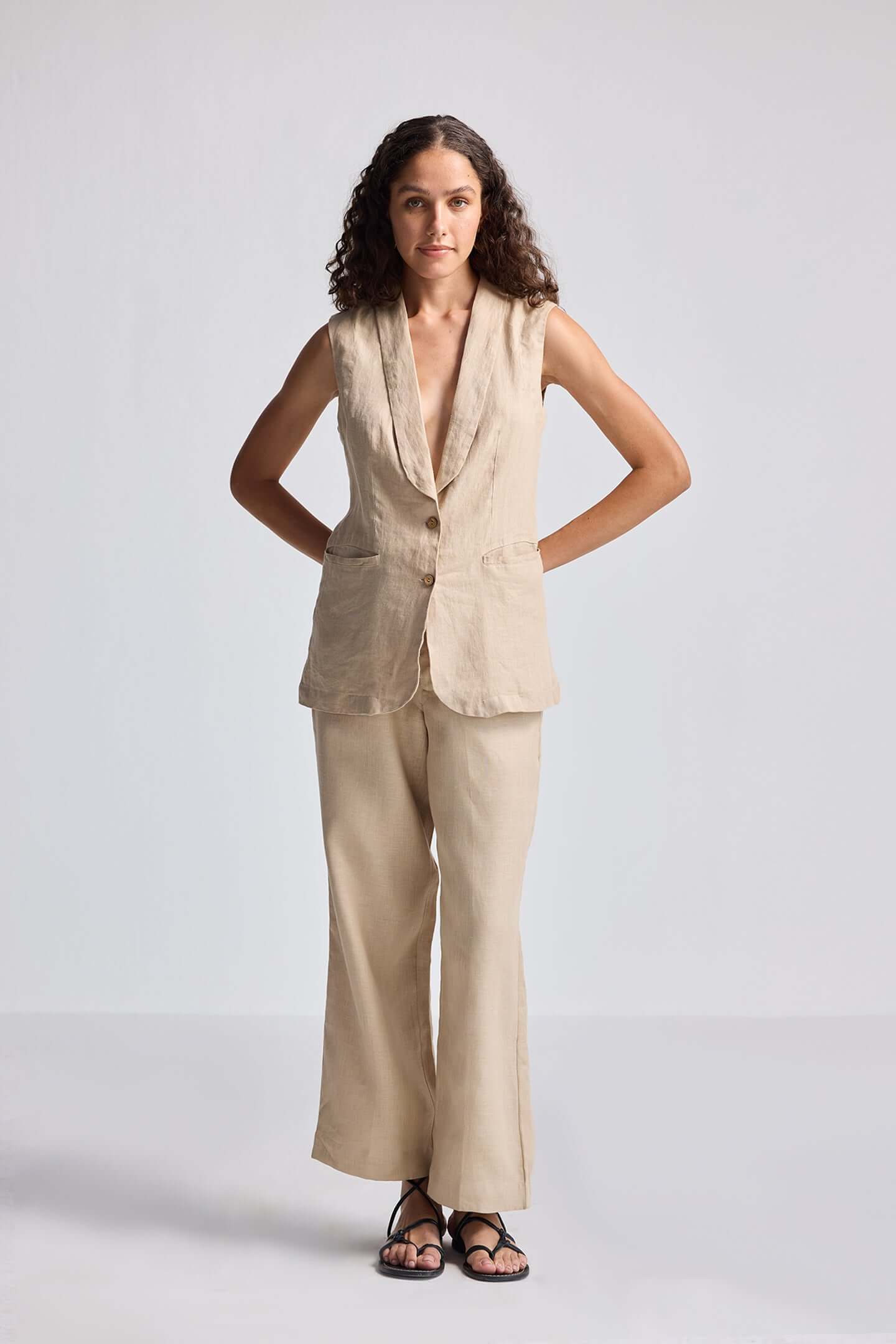 Sleeveless Hemp Jacket Set-1