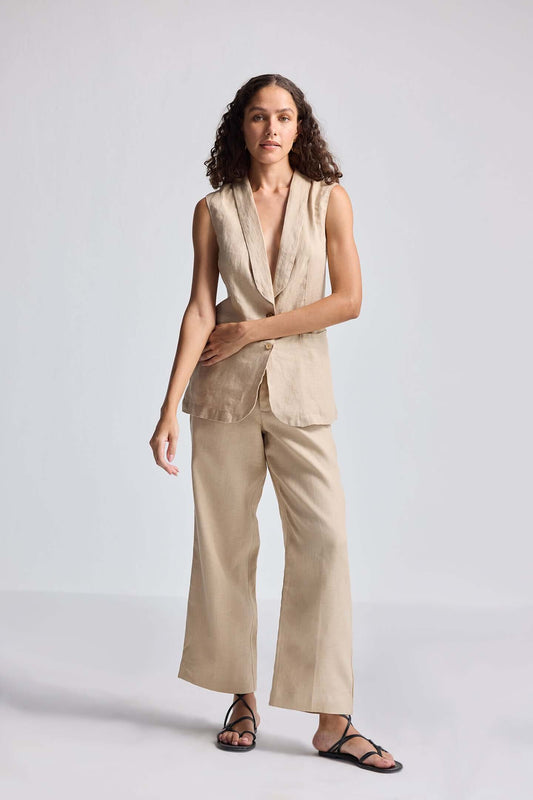 Sleeveless Hemp Jacket Set-0