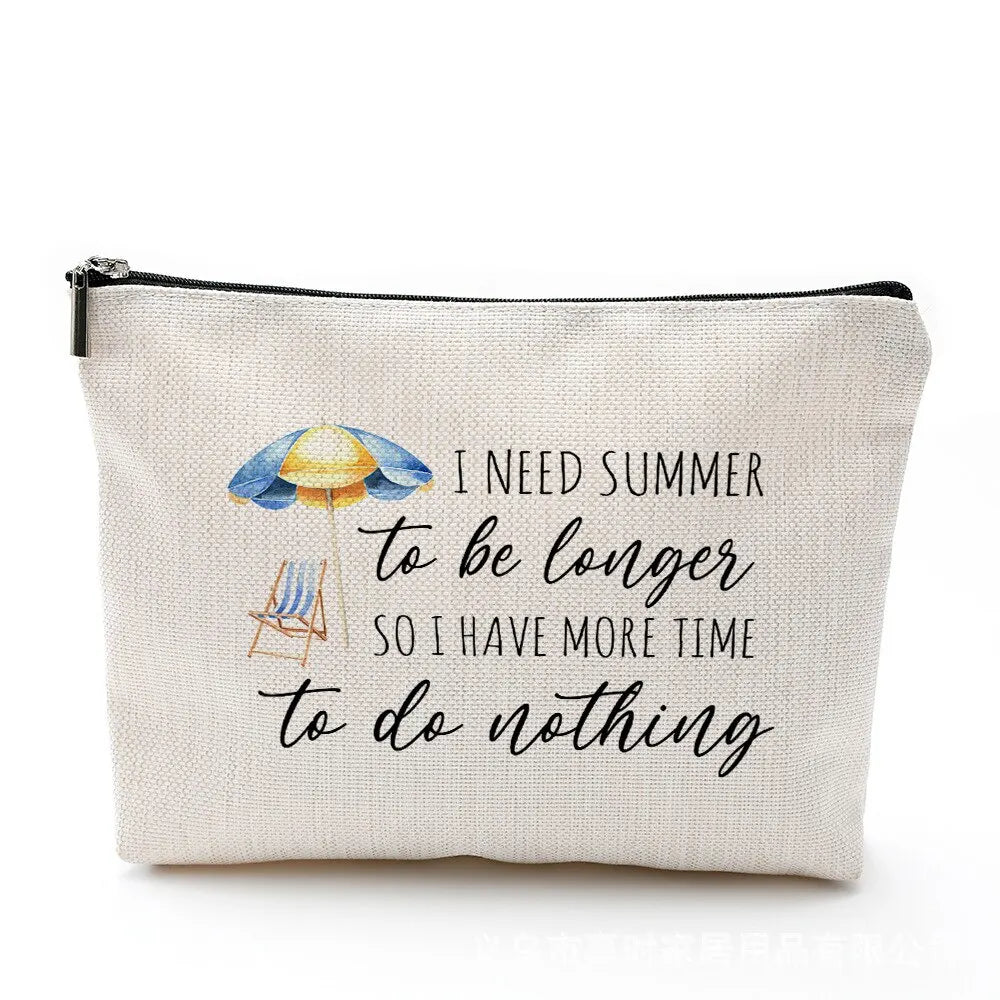 Bolsa de maquillaje con estampado de camping, impermeable, de algodón y cáñamo, con cremallera, para cosméticos, joyas, viajes, ropa sucia, etc. 