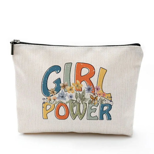 Bolsa de maquillaje con estampado de camping, impermeable, de algodón y cáñamo, con cremallera, para cosméticos, joyas, viajes, ropa sucia, etc. 
