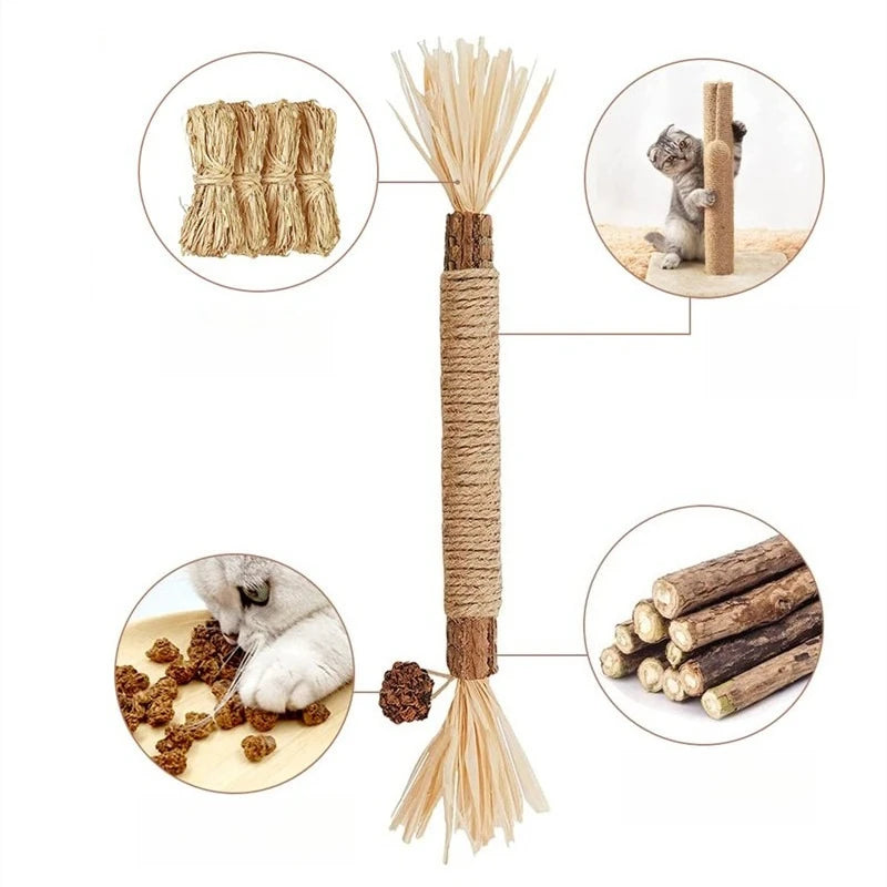 Juguete para limpiar los dientes de gato, palo para rechinar los dientes, menta para gatos, hierba Lafite, palo para morder, cuerda de cáñamo, suministros para mascotas, juguete para limpiar los dientes. 