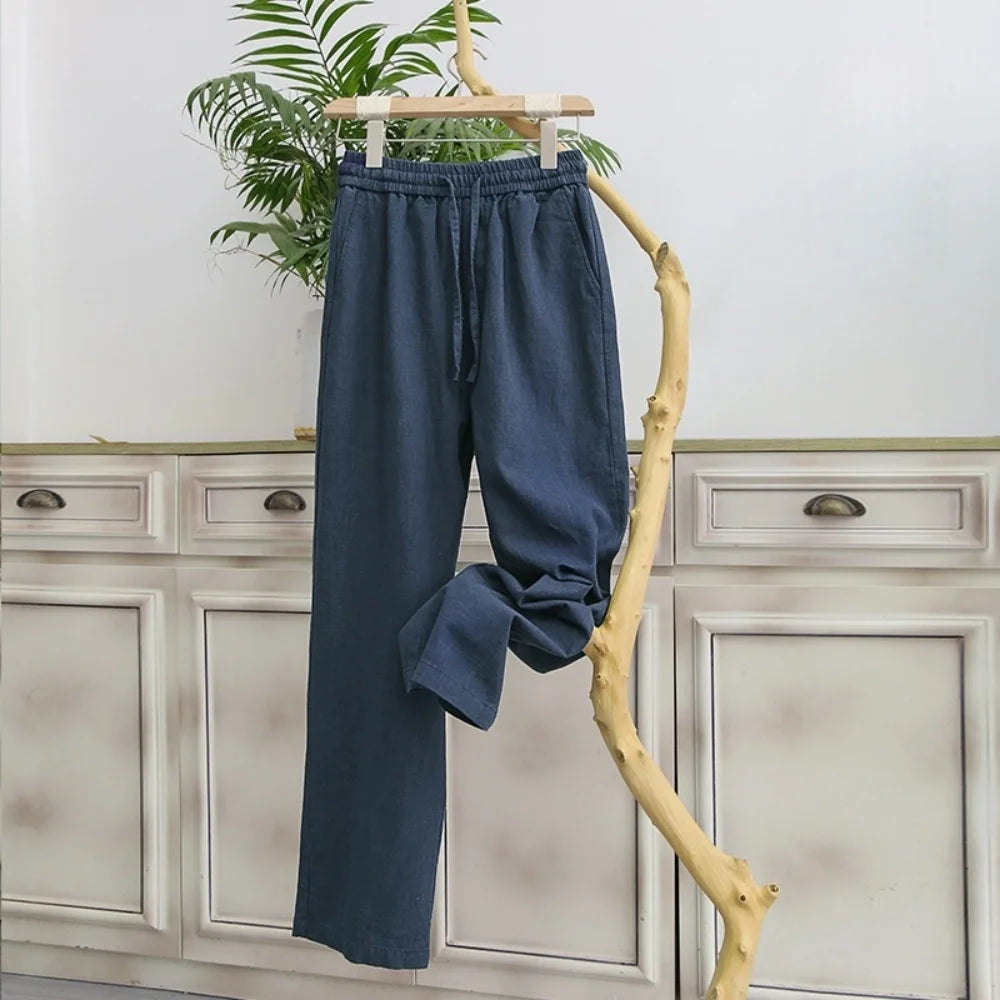 Pantalones de lino de alta calidad para hombre, holgados, cómodos, transpirables, a la moda, de color sólido, informales, de pierna recta, de algodón y cáñamo, para verano 