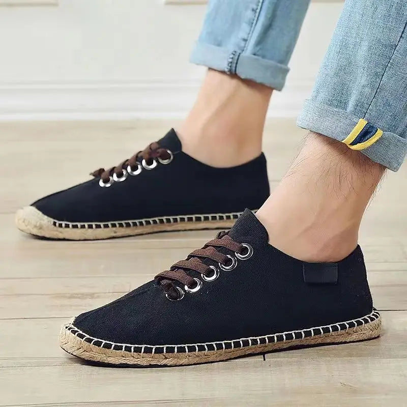 Zapatos nuevos hombres cáñamo pescador alpargatas transpirables pisos mocasines sólidos Zapatos casuales hombres Zapatos De Hombre
