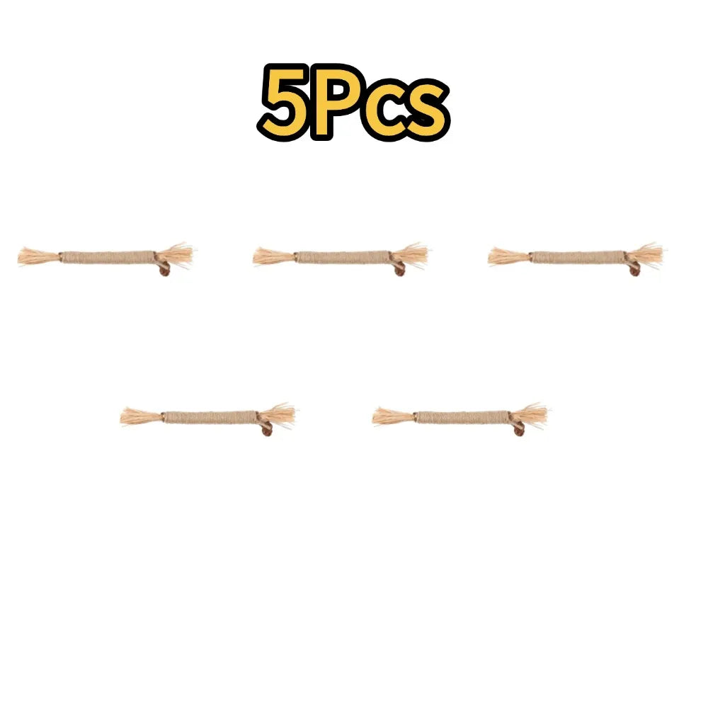 5 piezas de palo de madera de polígono, juguete para gatos, suministros para mascotas, palo para limpiar los dientes, juguete para gatos, cuerda de cáñamo, elimina las manchas de dientes, refresca el aliento, Catni 