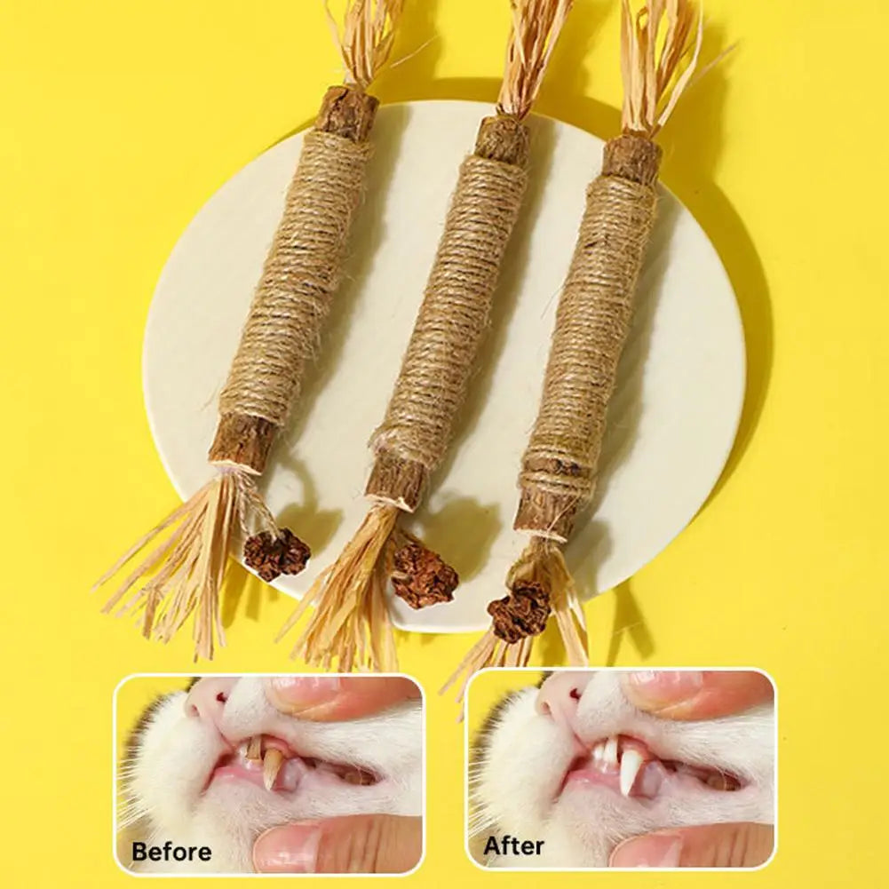 5 piezas de palo de madera de polígono, juguete para gatos, suministros para mascotas, palo para limpiar los dientes, juguete para gatos, cuerda de cáñamo, elimina las manchas de dientes, refresca el aliento, Catni 
