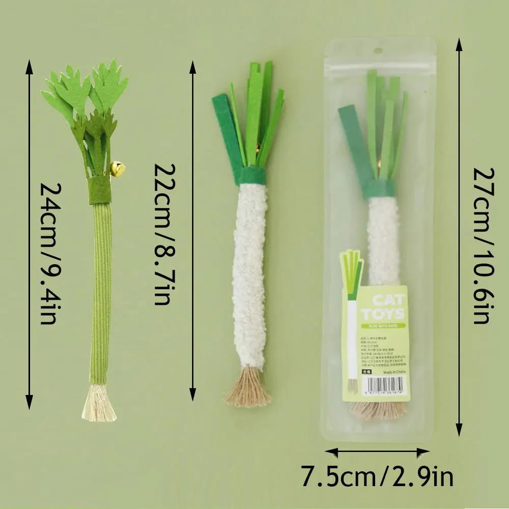 Juguetes masticables de cuerda de cáñamo para mascotas, palo de vid de plata natural con forma de cebollín simulado, artículos útiles para gatos, juguete de palo para gatos con campana 