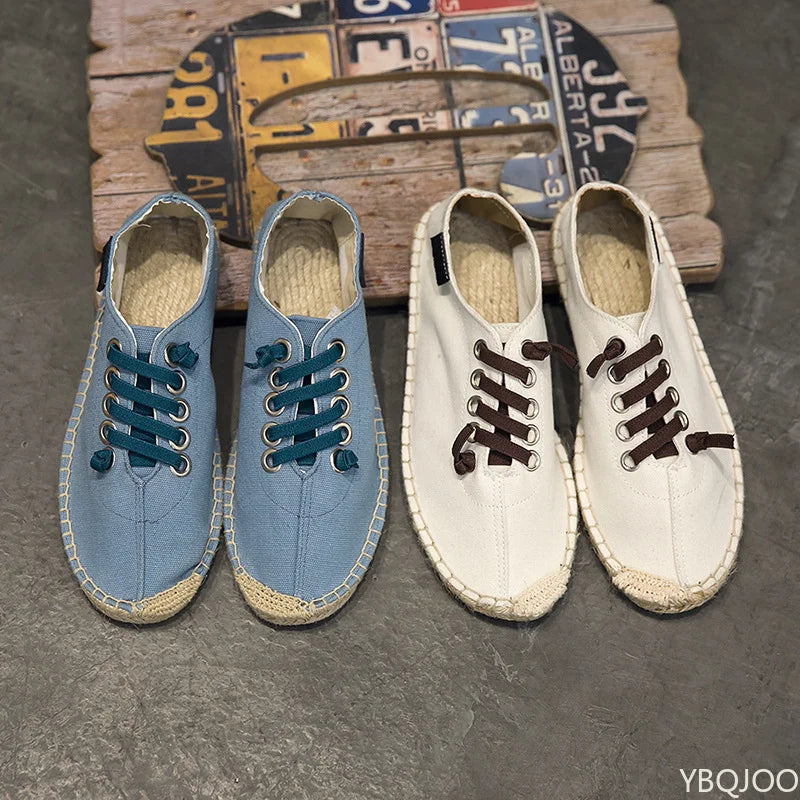 Zapatos nuevos hombres cáñamo pescador alpargatas transpirables pisos mocasines sólidos Zapatos casuales hombres Zapatos De Hombre