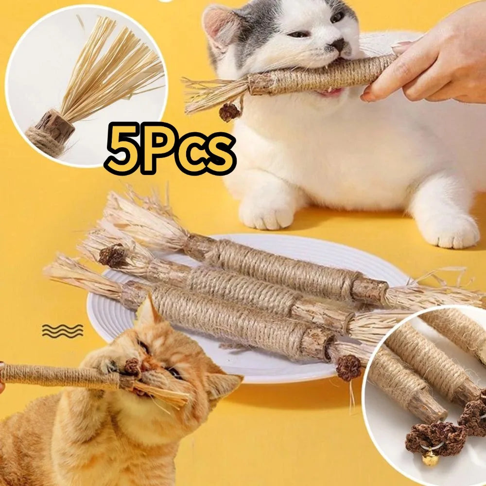 5 piezas de palo de madera de polígono, juguete para gatos, suministros para mascotas, palo para limpiar los dientes, juguete para gatos, cuerda de cáñamo, elimina las manchas de dientes, refresca el aliento, Catni 
