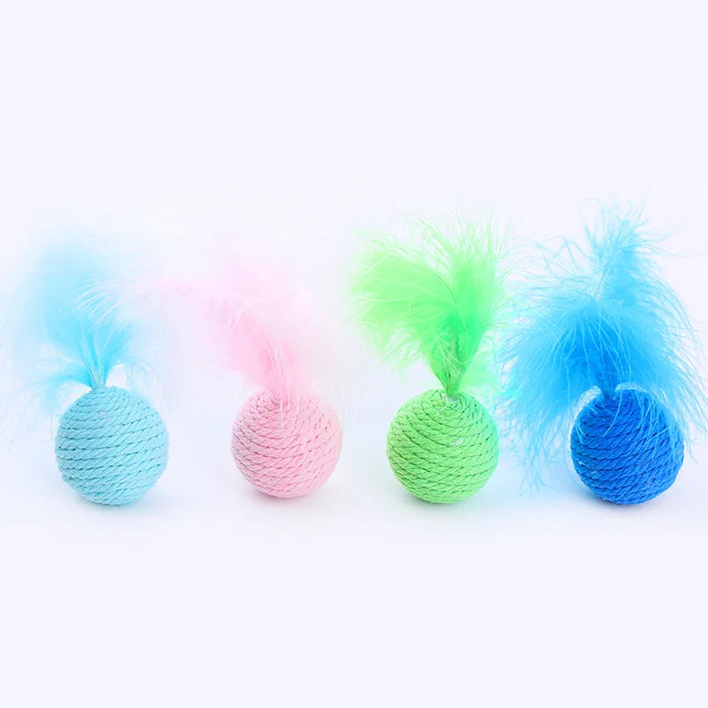 Pelota de cuerda de cáñamo para gatos, interactiva, tejida a mano, con sonido, para atraer la atención y rascar. 